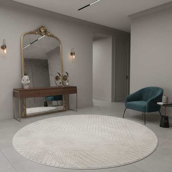 Très grans tapis rond de salon ø240cm lyn9 f beige, tapis rond ton sur ton moderne