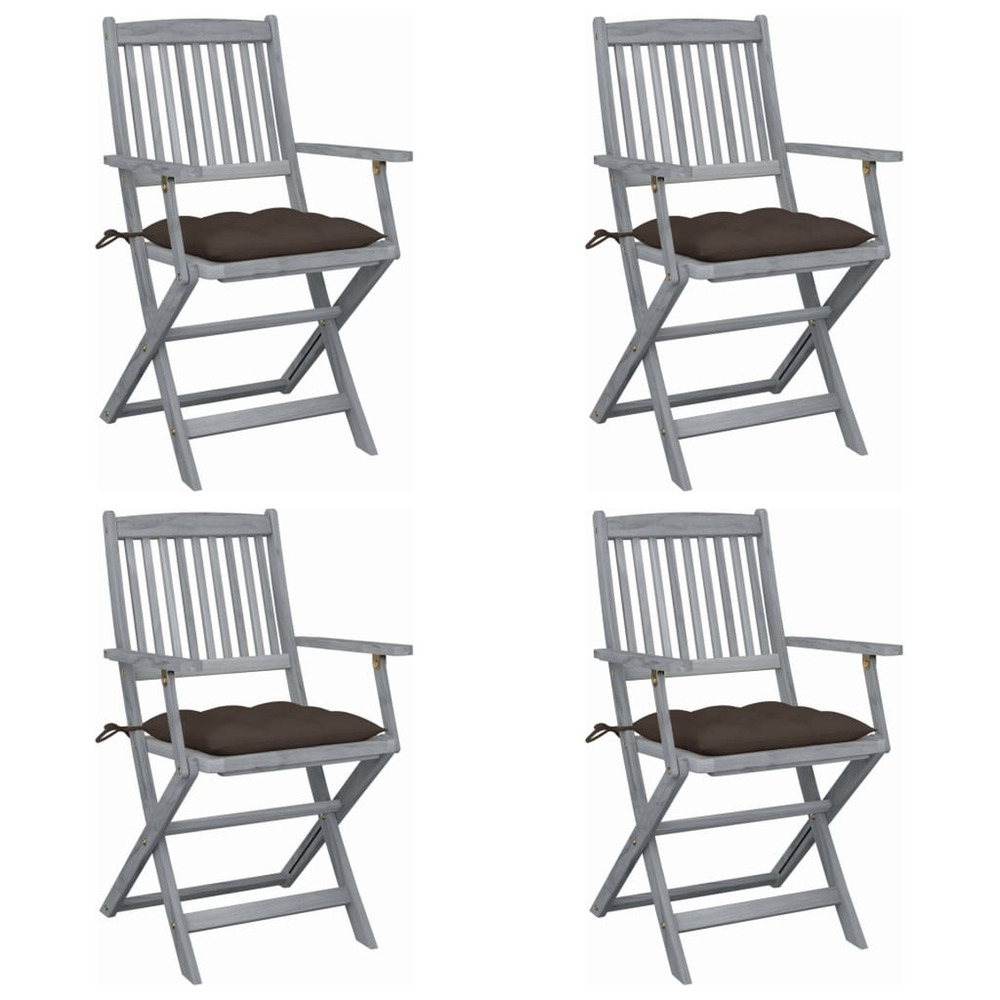 Chaises pliables d'extérieur lot de 4 et coussins bois d'acacia