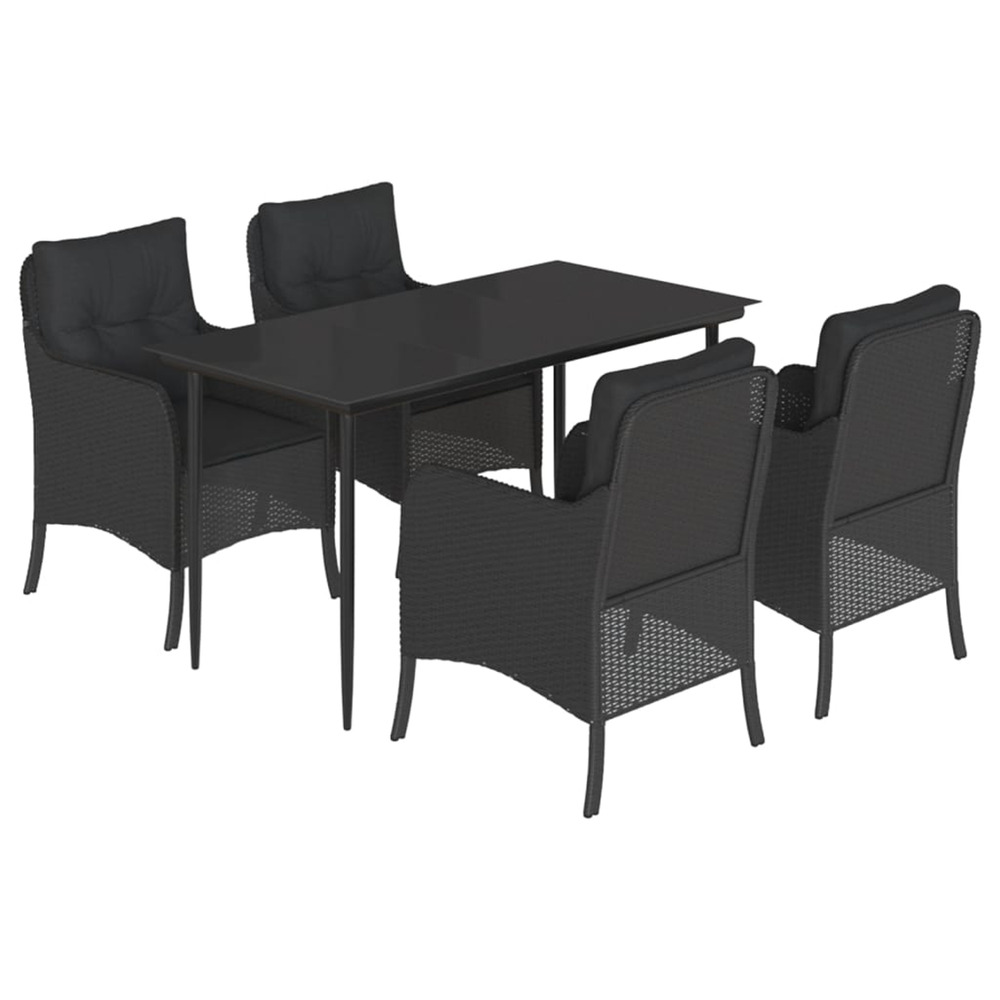 Ensemble à manger de jardin coussins 5pcs noir résine tressée
