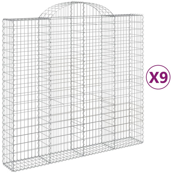 Paniers à gabions arqués 9 pcs 200x50x180/200 cm fer galvanisé