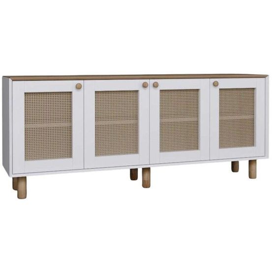 Buffet 4 portes en aggloméré bohemian blanc avec cannage (4 portes)