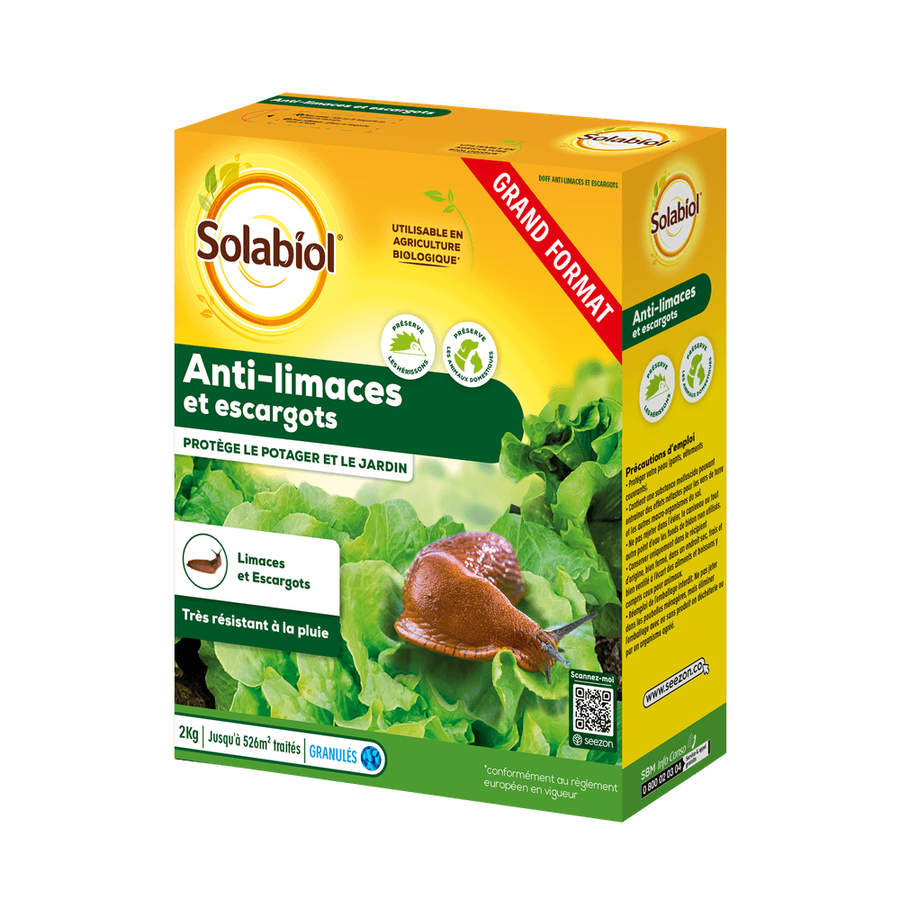 Solabiol anti-limaces & escargots - 2 kg - granulés - résistant à la pluie - prêt à l'emploi - utilisable en agriculture biologique