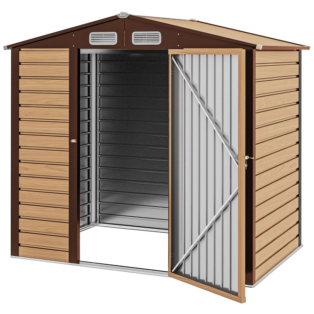 Abri de jardin cabanon dim. 190l x 131l x 188h cm porte verrouillable ventilations tôle acier ondulé marron