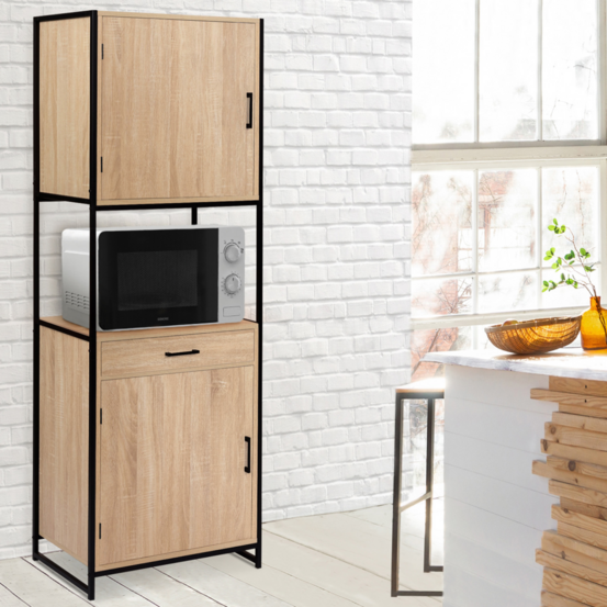 Buffet de cuisine 60 cm detroit meuble 2 portes design industriel + tiroir