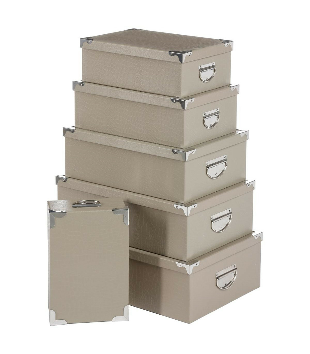 Lot de 6 boites de rangement avec coins en métal effet croco
