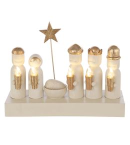 Crèche de noël à led "glow" 25cm écru & doré