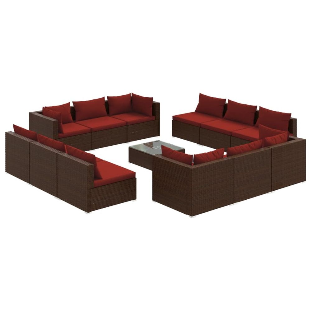 Salon de jardin 13 pcs avec coussins résine tressée marron