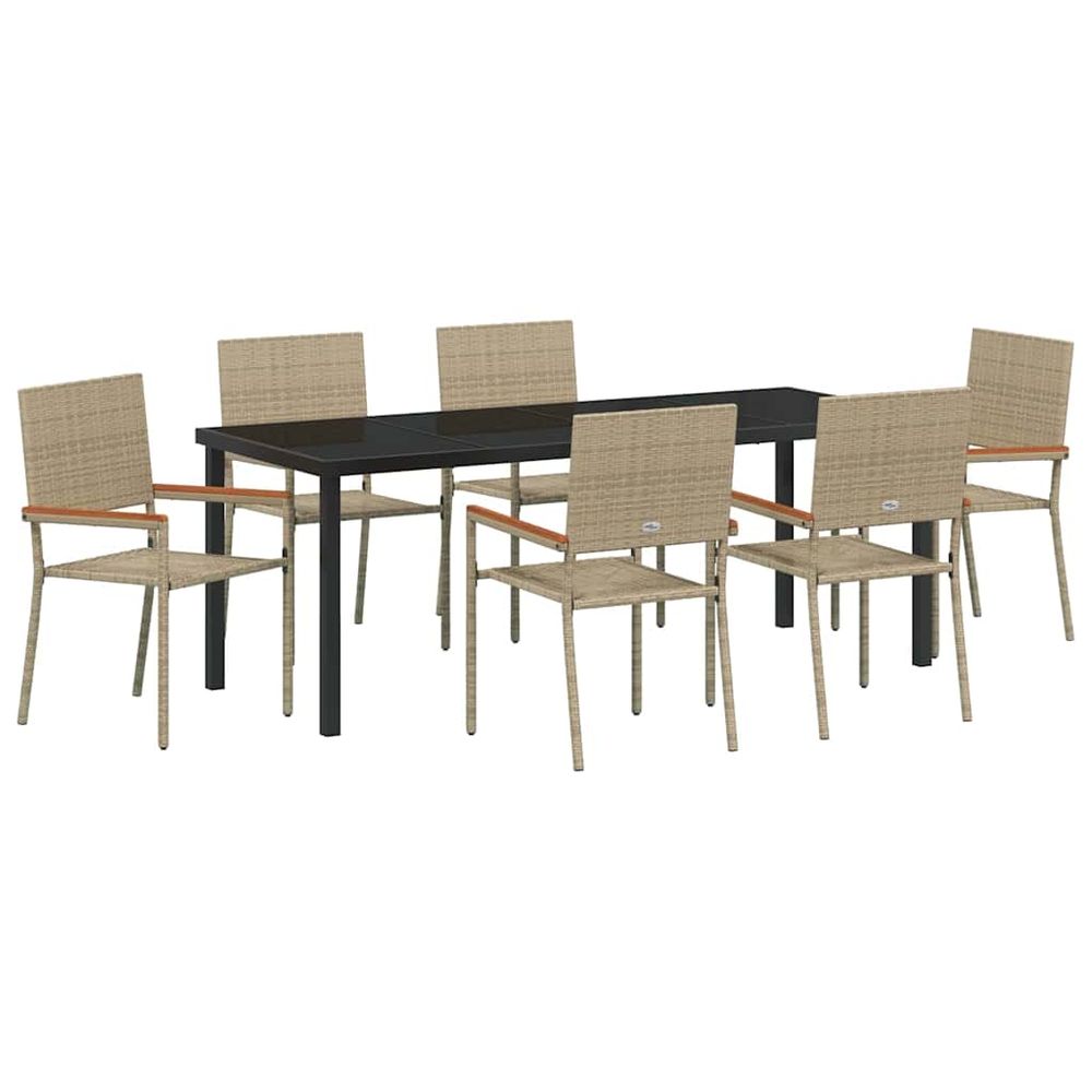 Ensemble de salle à manger pour jardin 7 pc beige polyrotin