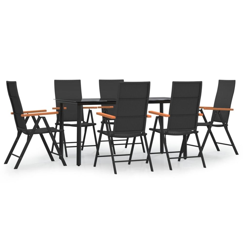 Ensemble à manger de jardin 7 pcs noir et marron résine tressée