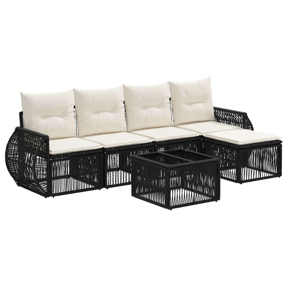 Ensemble de canapé de jardin 6 pc noir et blanc crème polyrotin