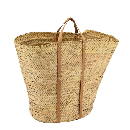 Maxi cabas en palmier avec anses en cuir