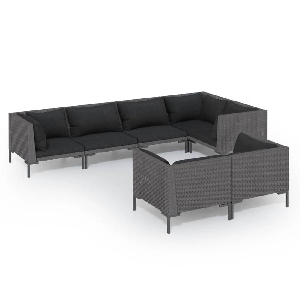 Salon de jardin 7 pcs avec coussins résine tressée gris foncé
