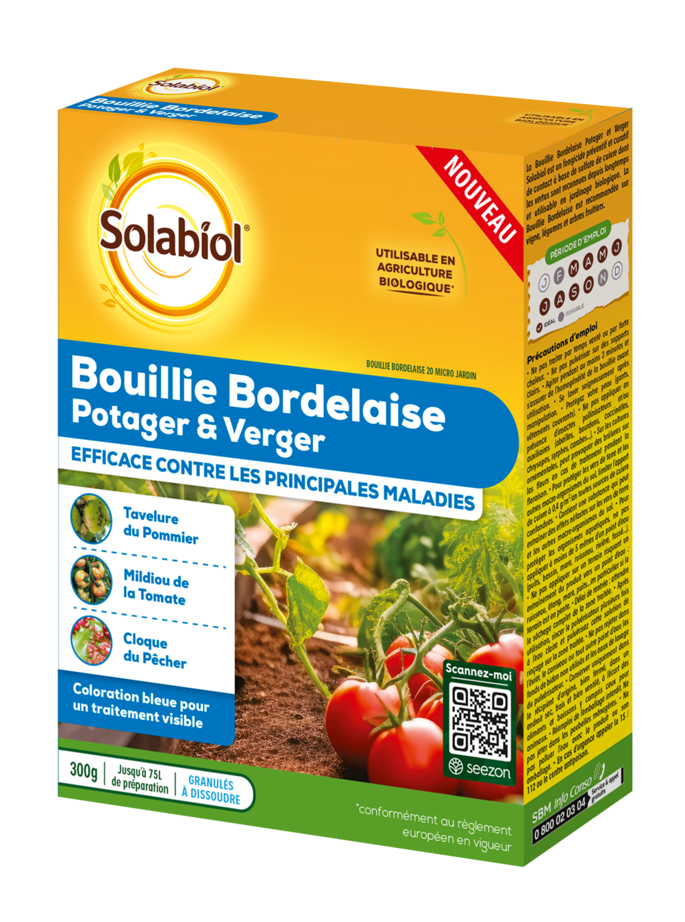 Solabiol bouillie bordelaise - 300g - 75l de solution - granulés a dissoudre - coloration bleue