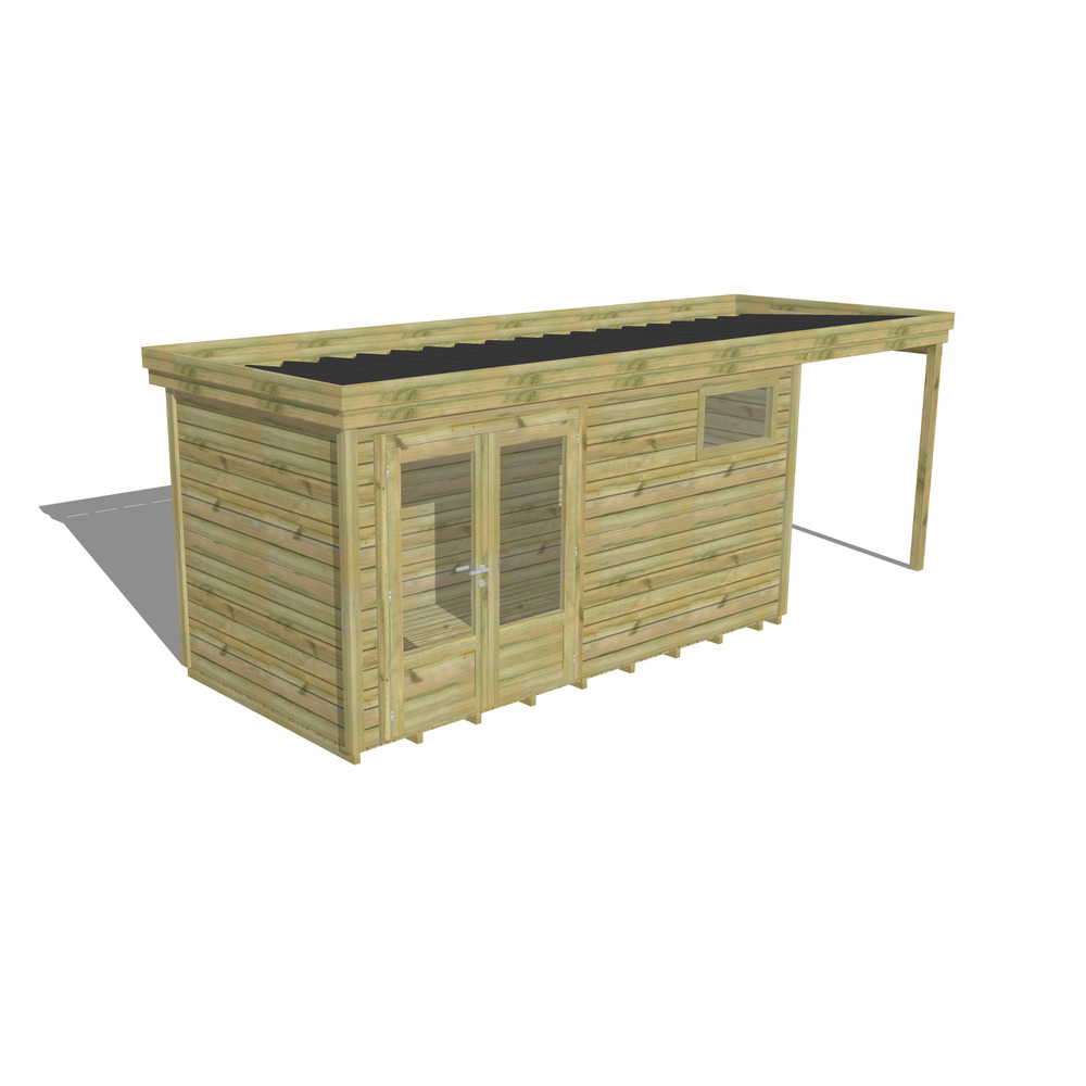 Abri de jardin bois pin traité autoclave 27mm - 6,34x2,14m / 14m2 - bac acier - plancher bois