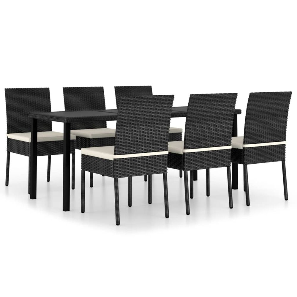 Ensemble à manger de jardin 7 pcs résine tressée noir