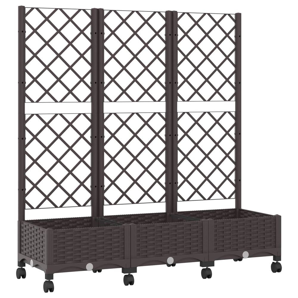 Bac de jardin avec treillis et roues marron 120 x 40 x 131,5 cm