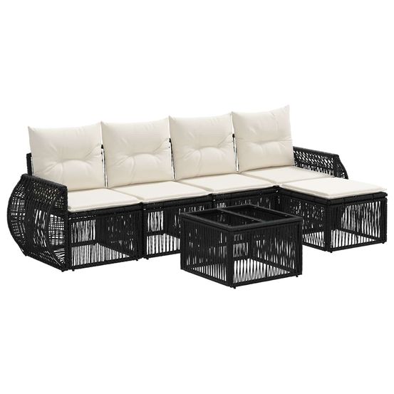 Ensemble de canapé de jardin 6 pc noir et blanc crème polyrotin
