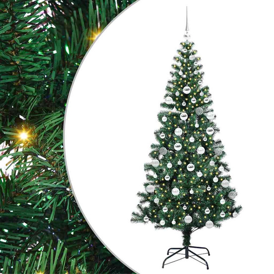Sapin de noël artificiel pré-éclairé vert 180 cm pvc et métal