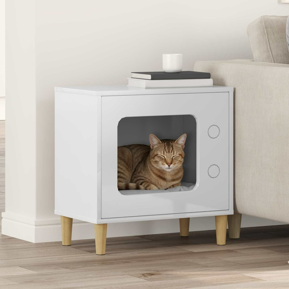 Maison pour chat blanc brillant 51 x 30 x 52 cm