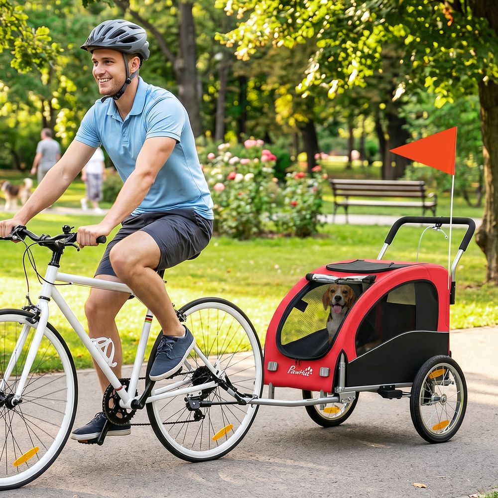 Remorque vélo pour chien 2-en-1 en acier et tissu oxford rouge 160 x 71 x 101 cm avec suspension et poussette