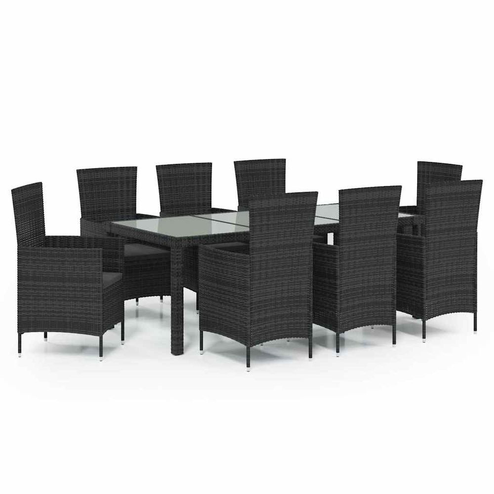 Ensemble à manger d'extérieur 9pcs coussins résine tressée noir