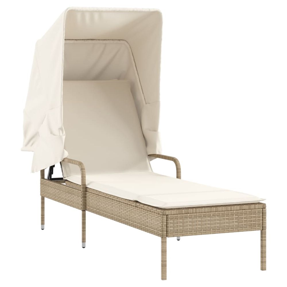 Chaise longue avec auvent beige résine tressée bain de soleil