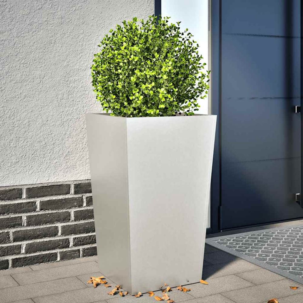 Jardinière haute carrée acier inoxydable pour jardin terrasse argent 45x75cm