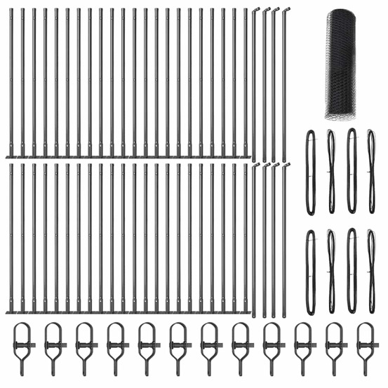 Clôture avec poteaux gris 1 x 100 m acier recouvert de pvc