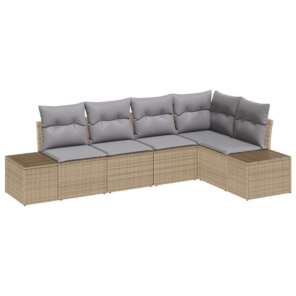 Ensemble de canapés de jardin 5 pièces avec coussins beige poly rattan