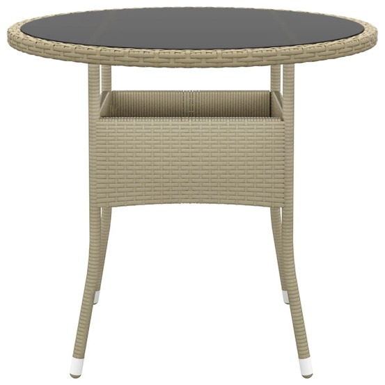 Table de jardin ø80x75 cm verre trempé/résine tressée beige