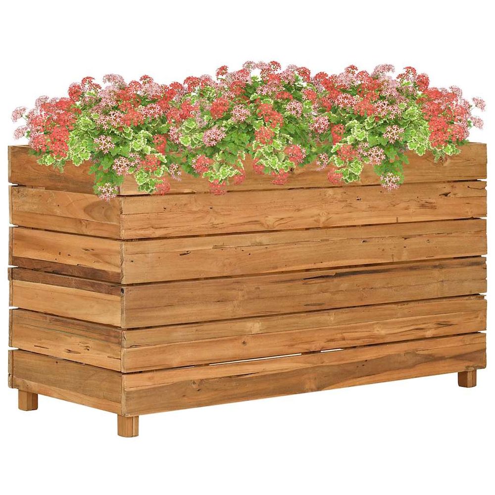 Grande jardinière haute teck recyclé et acier pour terrasse 100x40x55 cm