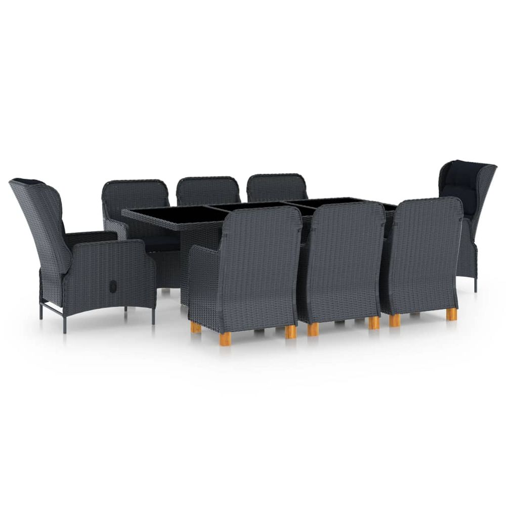Ensemble à manger 9 pcs avec coussins résine tressée gris foncé