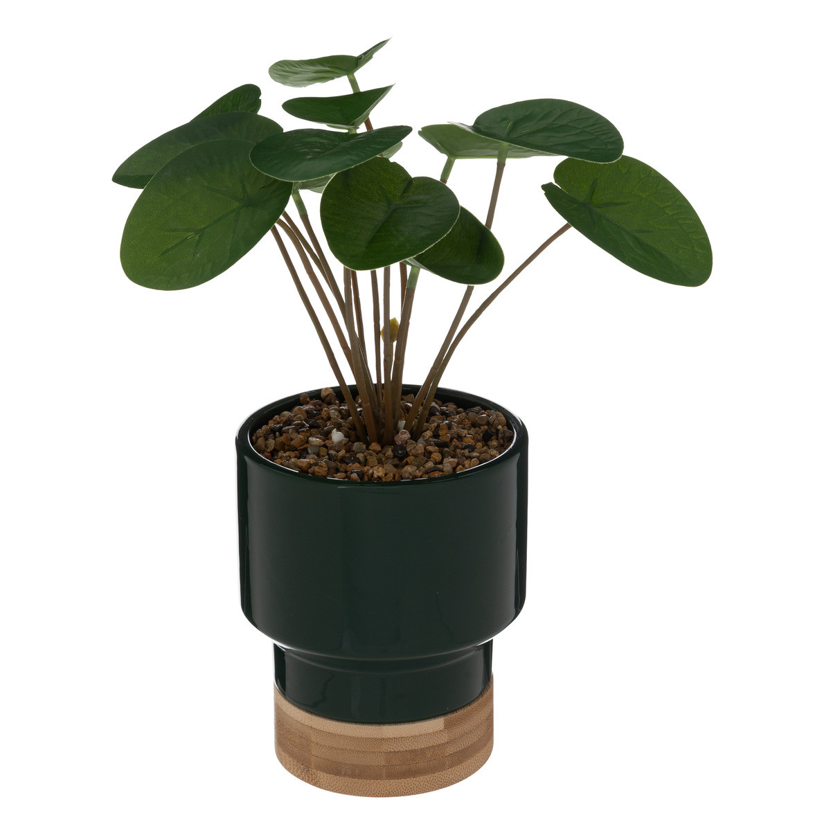 Plante artificielle pot en céramique vert foncé et bambou h 26 cm