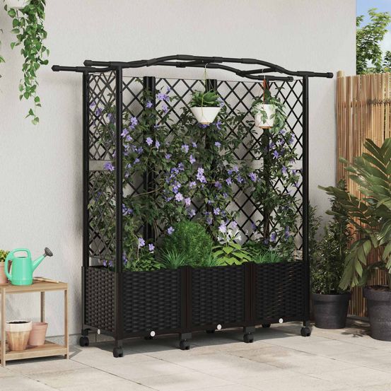 Jardinière surélevée pp extérieur avec treillis et toit 163x40x144cm noir