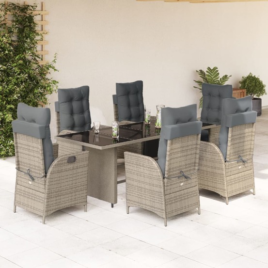 Ensemble à manger de jardin et coussins 7 pcs gris rotin