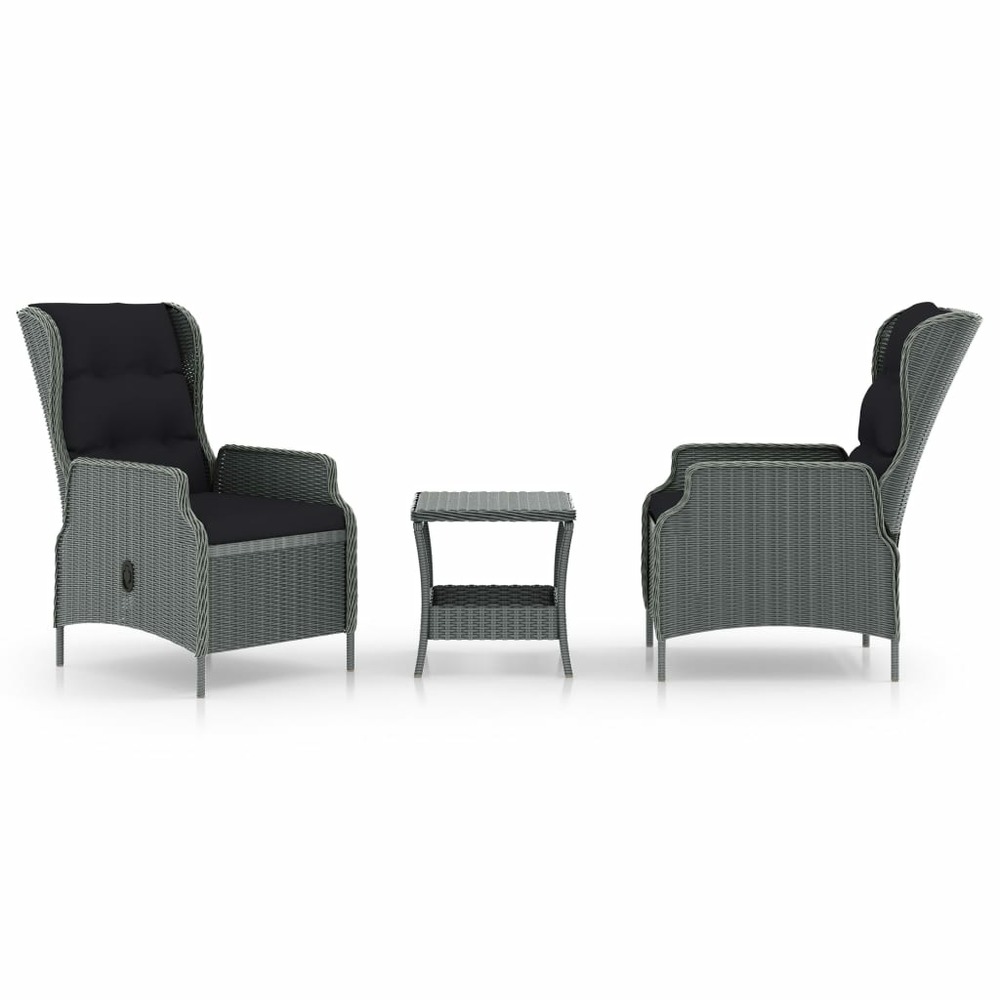 Salon de jardin meuble d'extérieur ensemble de mobilier 3 pièces avec coussins résine tressée gris clair