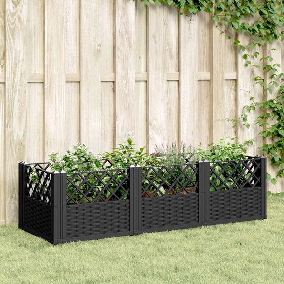 Jardinière rectangulaire modulable pp aspect rotin potager noir 123,5cm