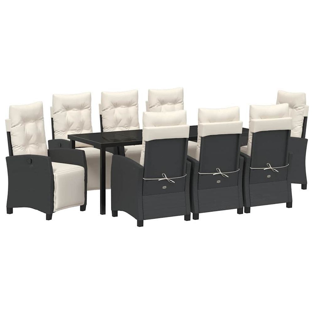 Ensemble de salle à manger pour jardin 9 pc noir polyrotin