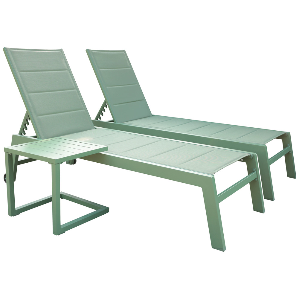 Transats et table barbados textilène et aluminium vert sauge