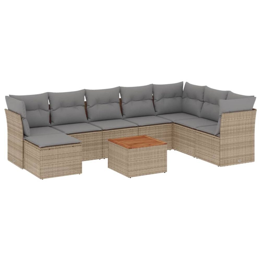 Salon de jardin avec coussins 9 pcs beige résine tressée