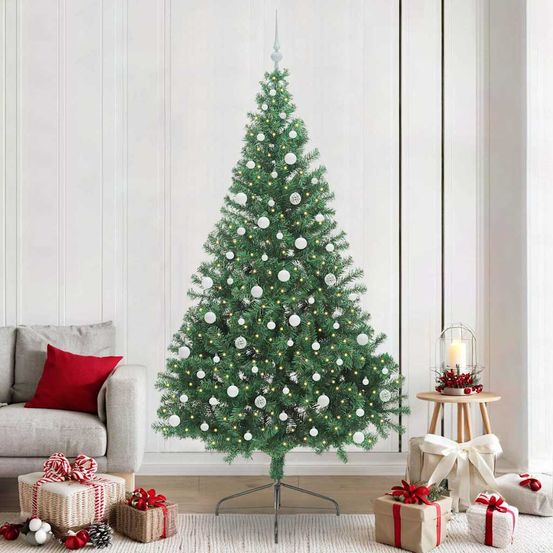 Sapin de fête lumineux 240 cm, kit complet intérieur/extérieur avec 120 boules et lumières