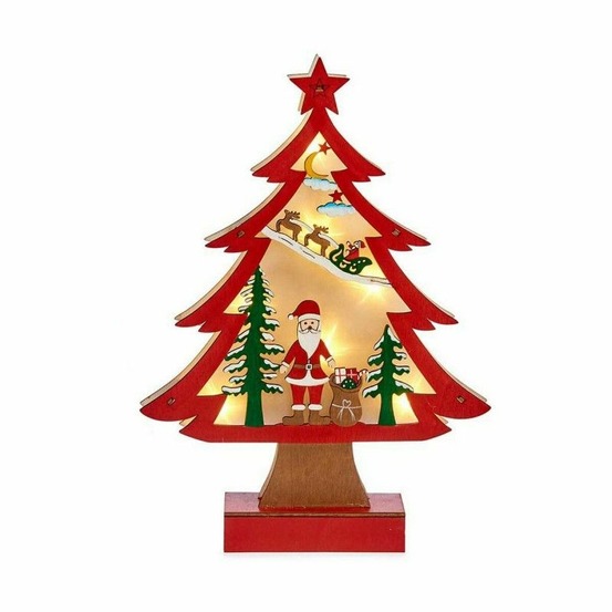 Sapin de noël lumière 3d père noël 5 x 30 x 21 cm rouge bois