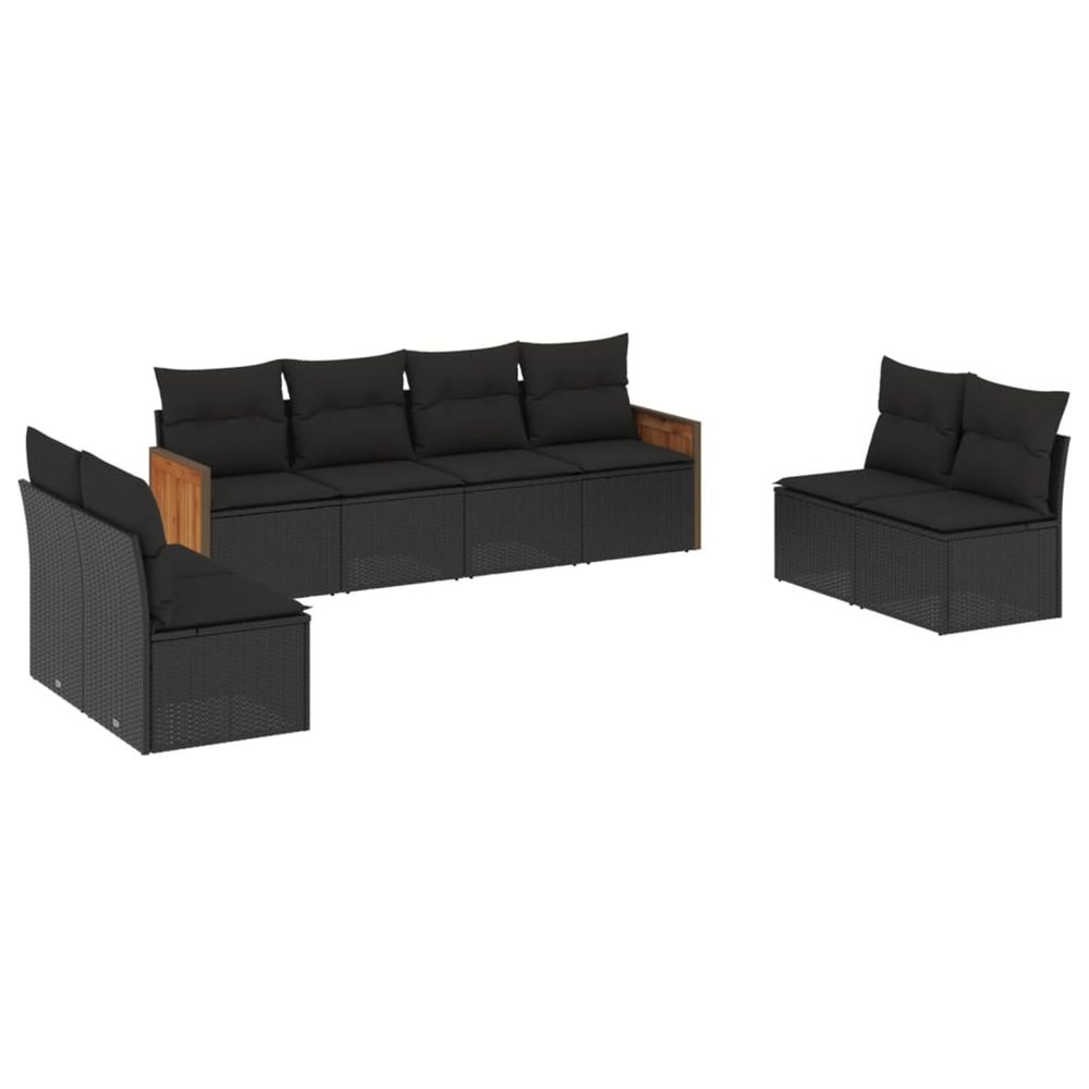 Salon de jardin 8 pcs avec coussins noir résine tressée