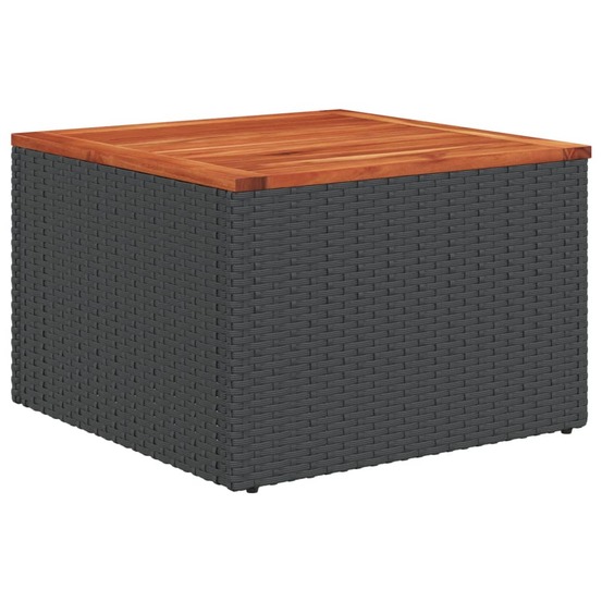 Table de jardin noire 55 x 55 x 37 cm en résine tressée et bois d'acacia