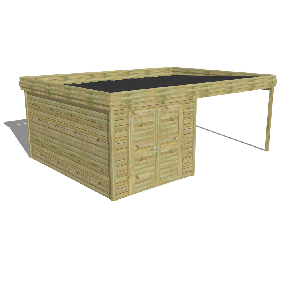 Abri de jardin bois pin traité autoclave 27mm - 6,14x4,34m / 27m2 - bac acier - abri français