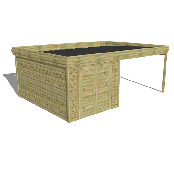 Abri de jardin bois pin traité autoclave 27mm - 6,14x4,34m / 27m2 - bac acier - abri français