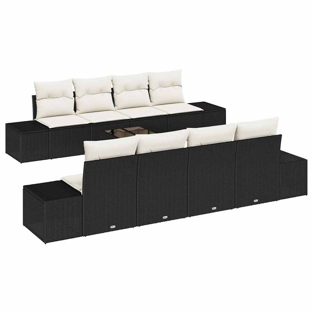 Ensemble de canapé de jardin 8 pc noir et crème polyrotin