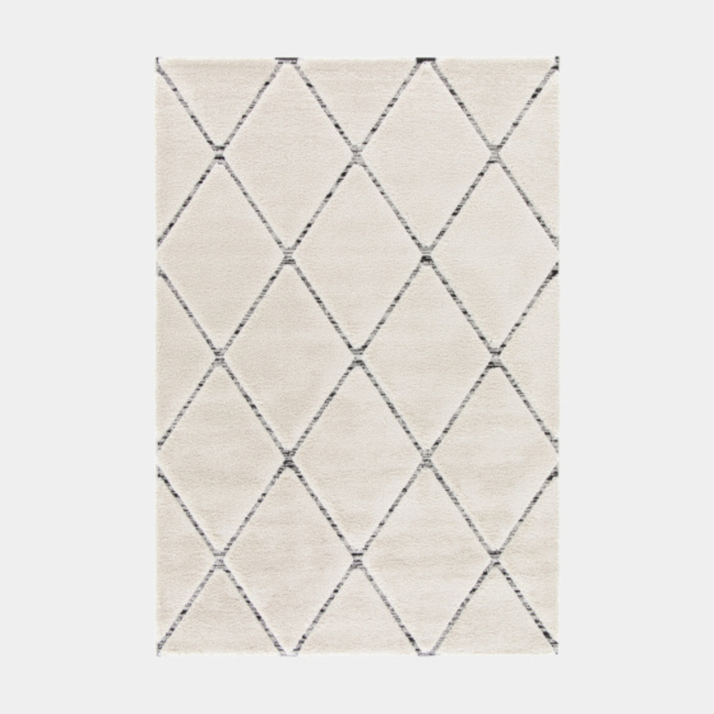 Tapis de salon graphique en relief - louisa - crème et noir - 120 x 170 cm