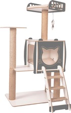 Arbre à chat avec niche escalier griffoir en bois et jute 115 cm ergo (Anthracite)
