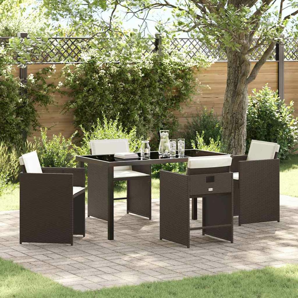 Ensemble de salle à manger pour jardin 5 pcs marron polyrotin